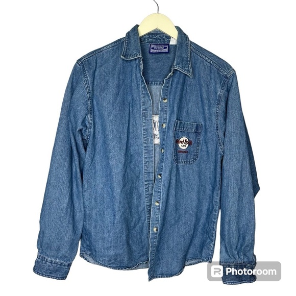 Vintage Hard Rock Cafe Denim button up shirt Jean CHICAGO XL - Picture 2 of 4
